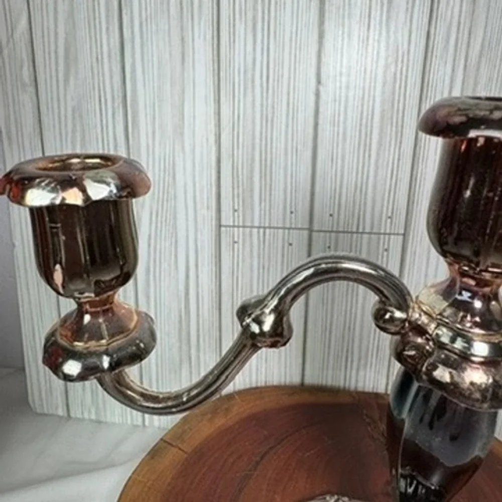 Oneida 3 Arm Candelabra Rose Gold Tone Metallic Candle Holder Gothic Centerpiece